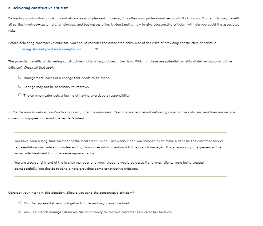 5. Delivering constructive criticism Delivering
