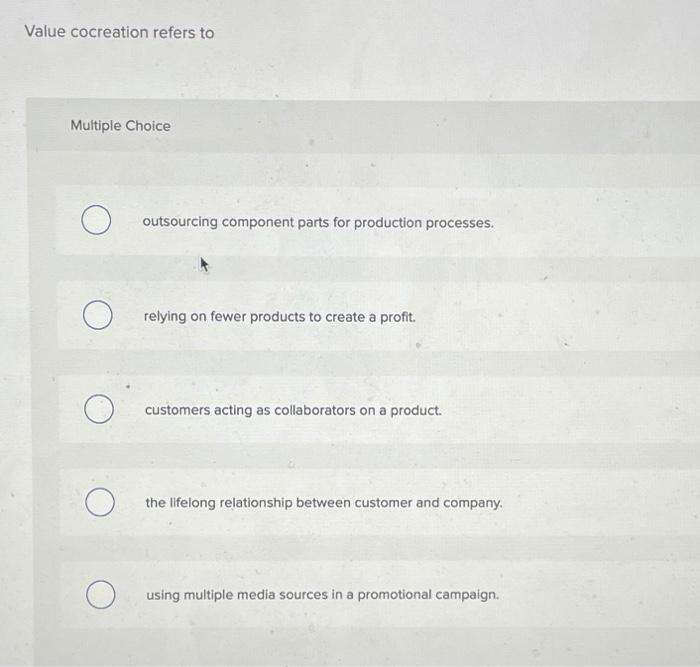Value cocreation refers to Multiple Choice