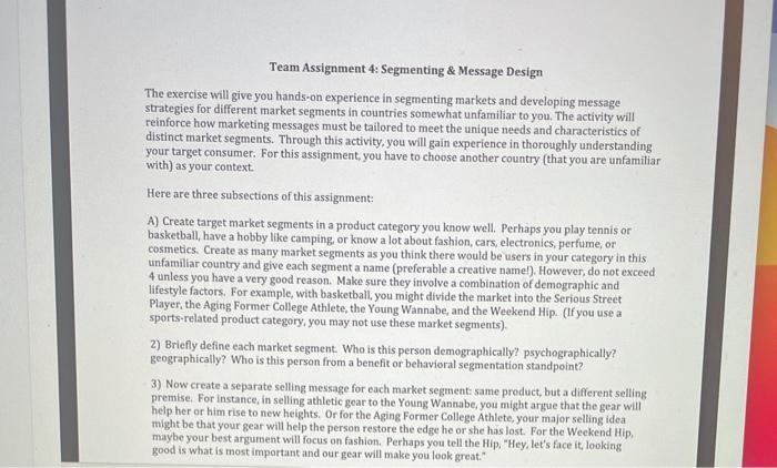 Team Assignment 4: Segmenting & Message Design