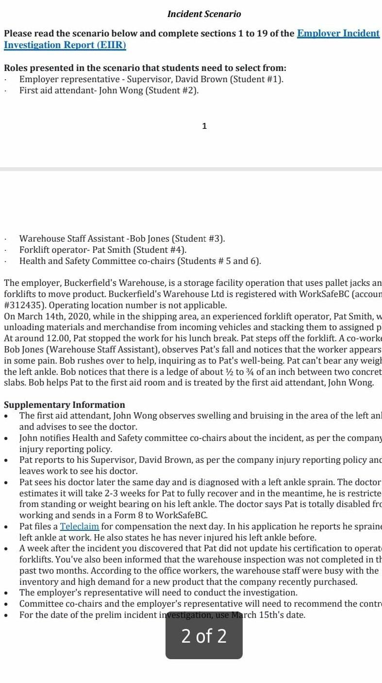 Incident Scenario Please read the scenario below