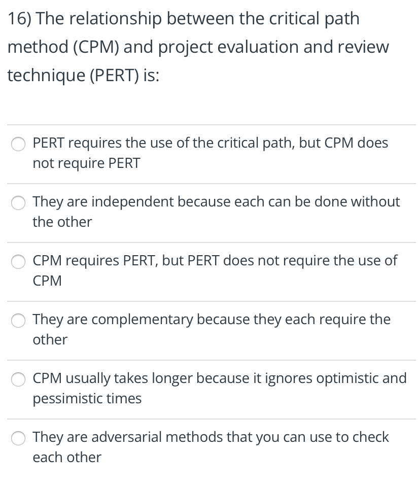16) The relationship between the critical path
