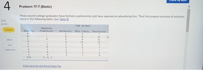 Check my work 4. Problem 17-7 (Static) Three