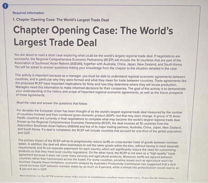 O Required information 1. Chapter Opening Case: