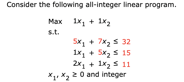 Consider the following all-integer linear