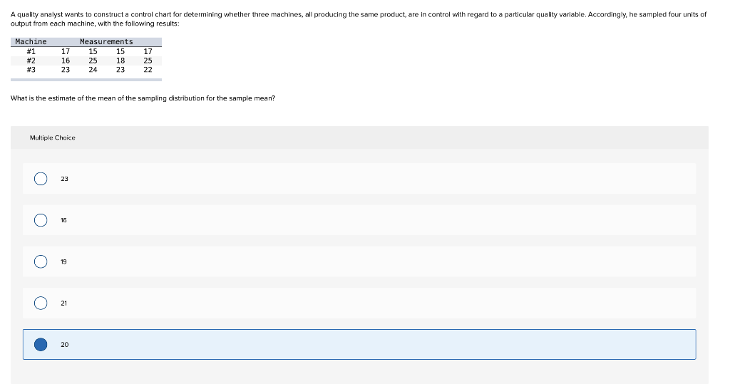 A quality analyst wants to construct a control