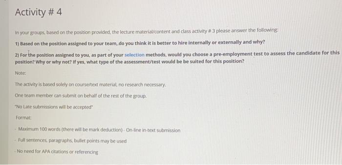 position is "food sanitizer" Activity #4 in your