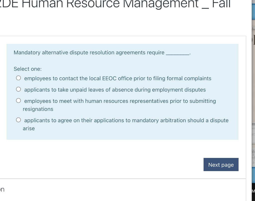DE Human Resource Management Fall Mandatory