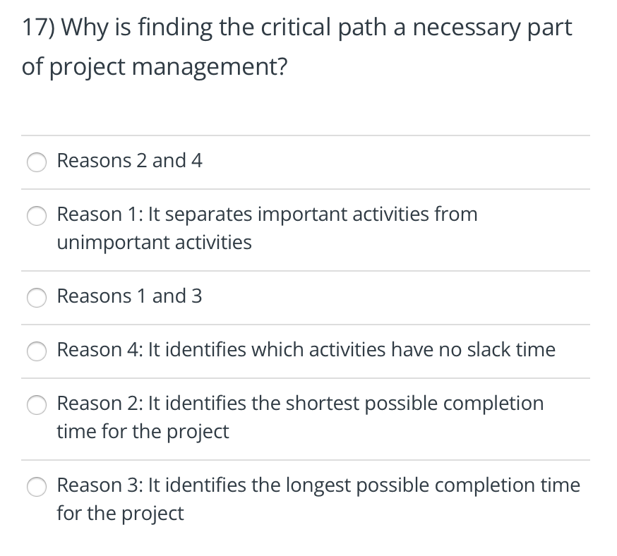 17) Why is finding the critical path a necessary