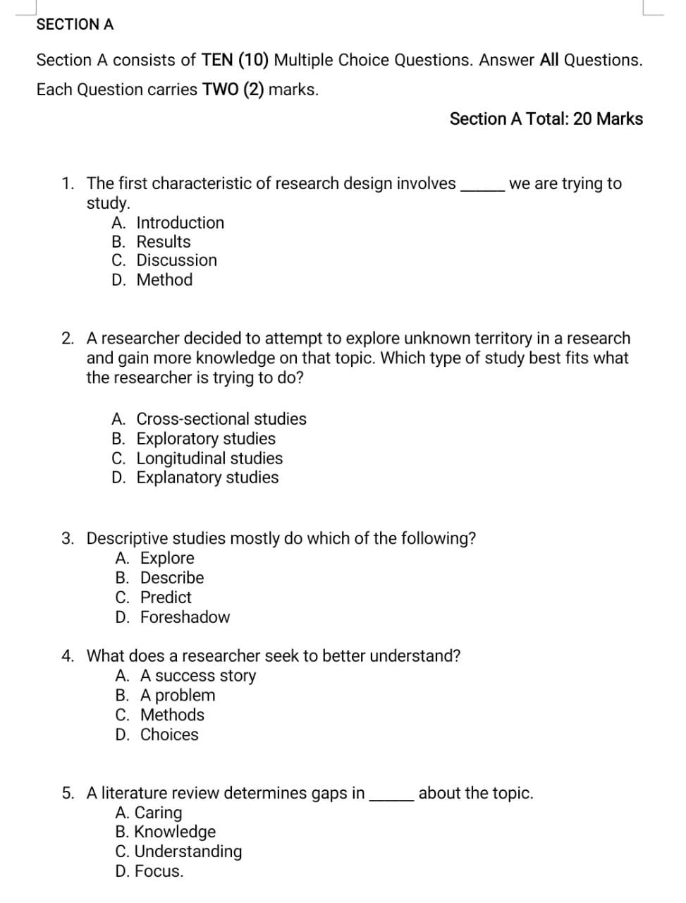 SECTION A Section A consists of TEN (10) Multiple