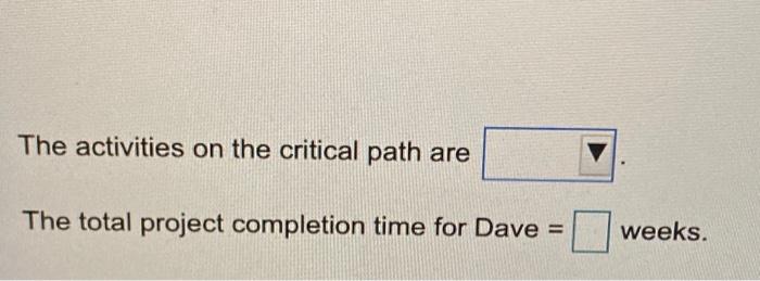 Immediate Predecessor(s) Time Activity (weeks) A