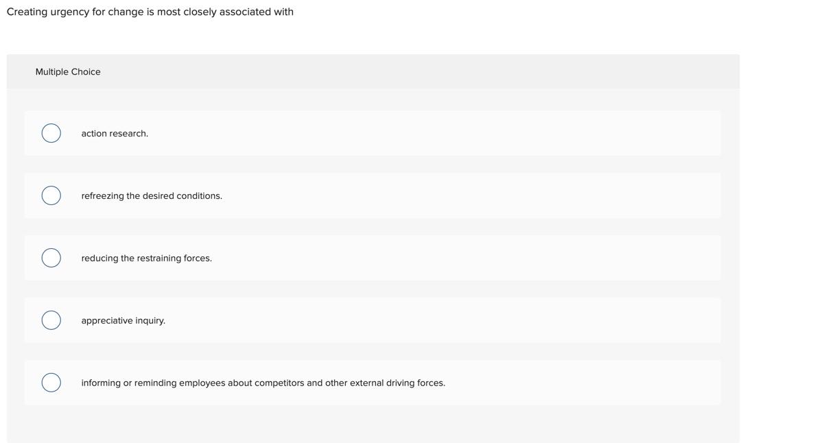 Creating urgency for change is most closely