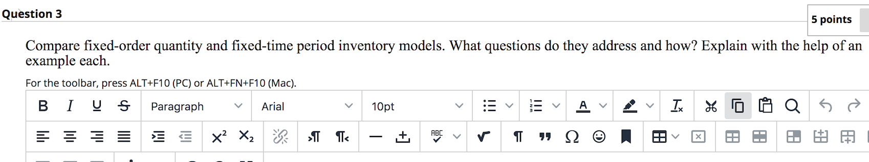 Question 3 5 points Compare fixed-order quantity