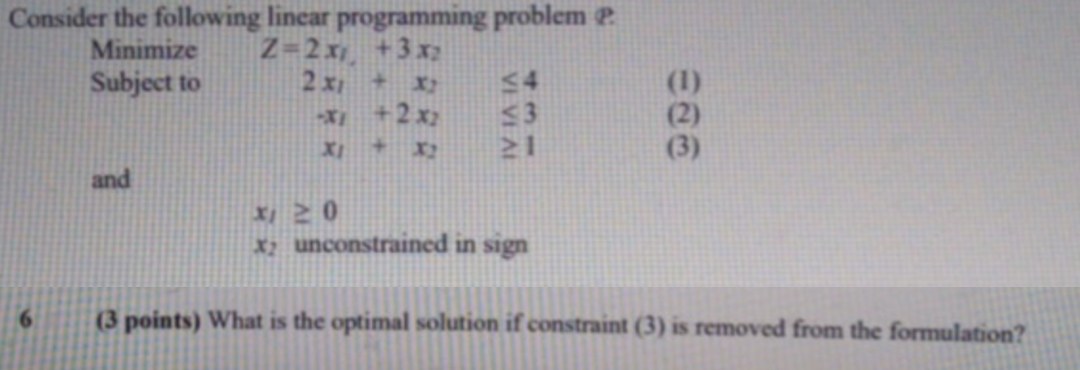 +2x2 Consider the following linear programming