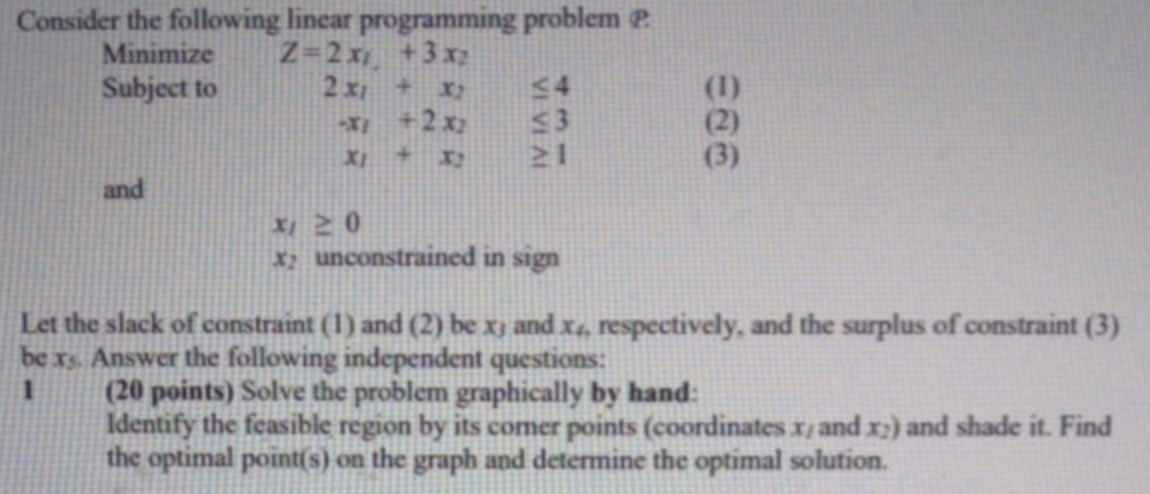 Consider the following linear programming
