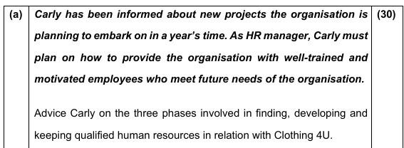 (a) Carly has been informed about new projects