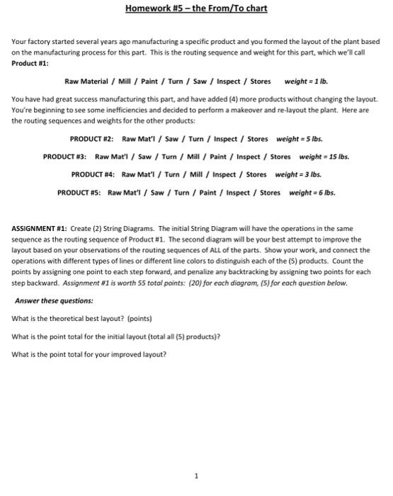 Homework #5 - the From To chart Your factory