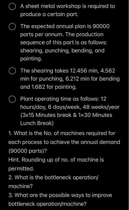 A sheet metal workshop is required to produce a