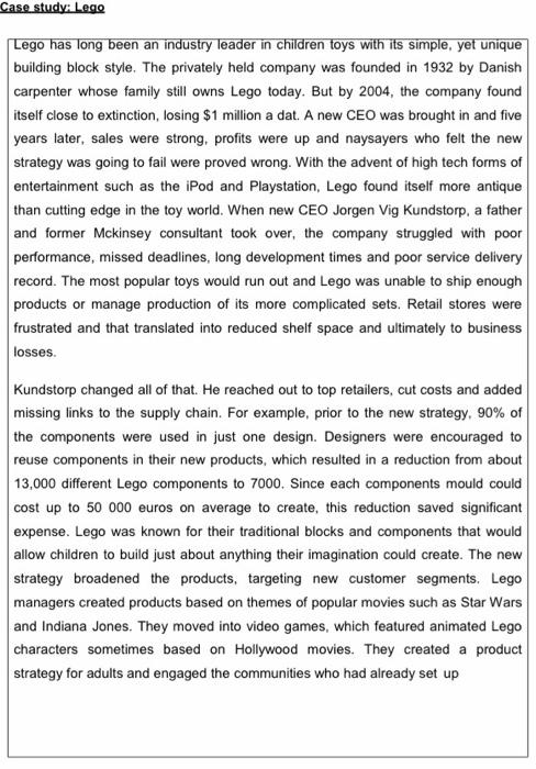 not looking for question 1 Case study: Lego Lego