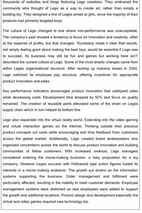 not looking for question 1 Case study: Lego Lego