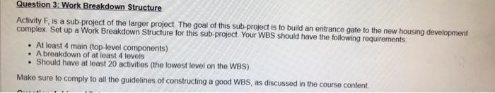 Question 3: Work Breakdown Structure Activity F,
