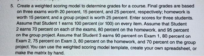 project mangment 5. Create a weighted scoring