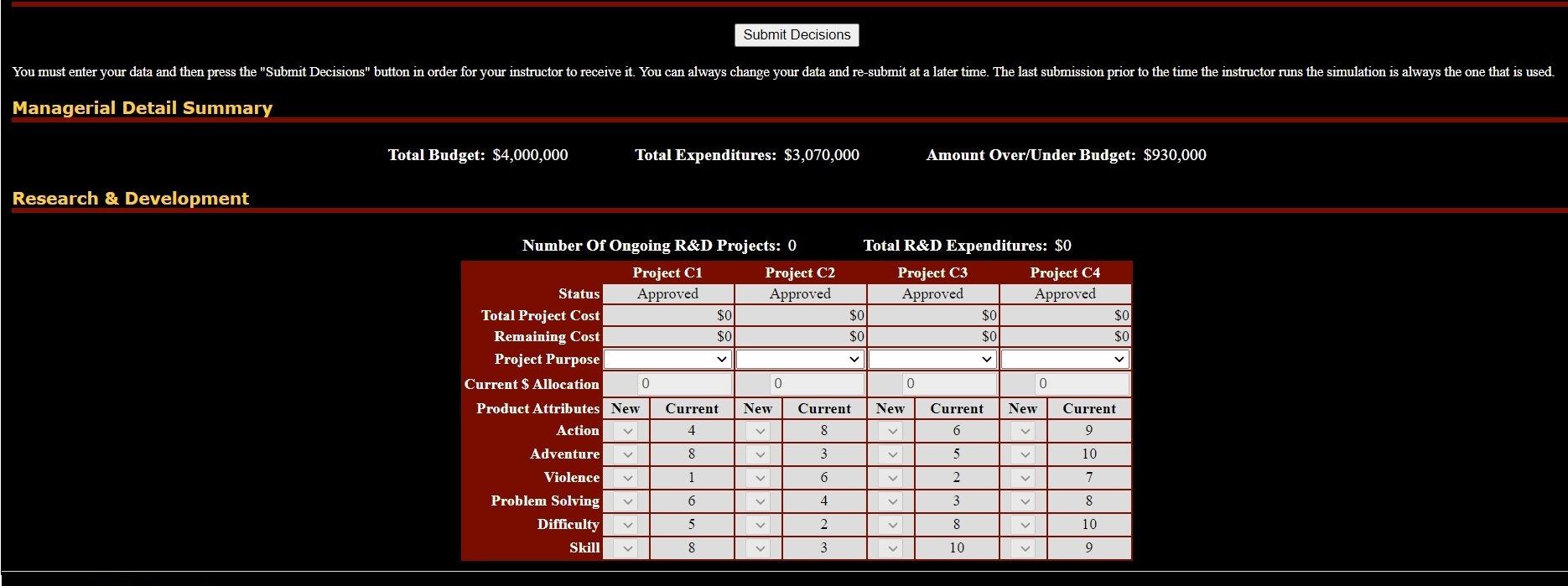 Management Decisions for Simulation (MARS) The
