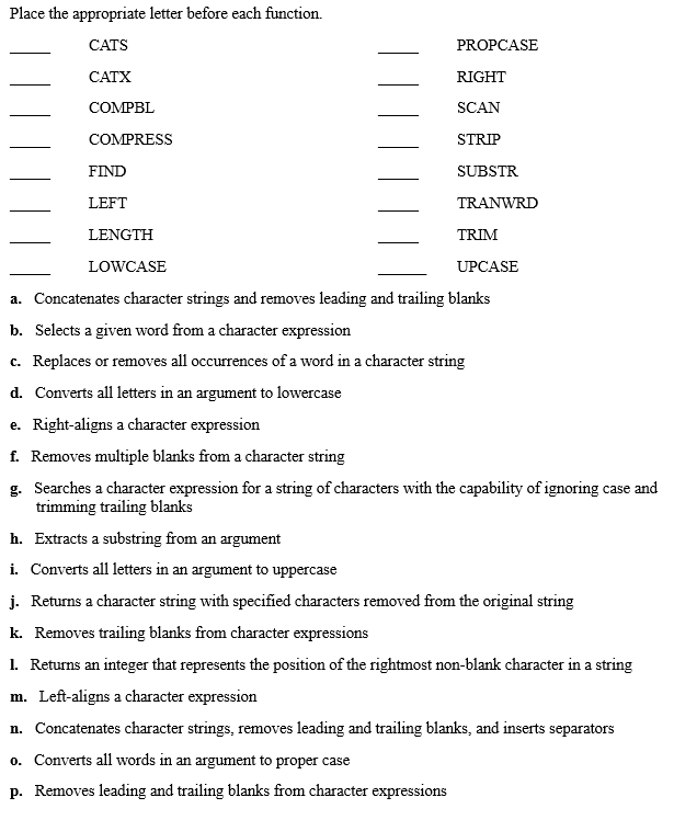 Place the appropriate letter before each