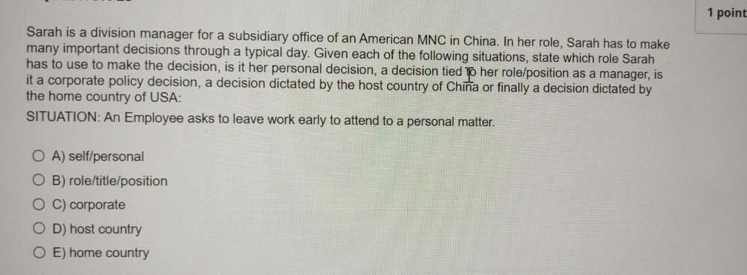 Please fast. no copy paste. 1 point Sarah is a