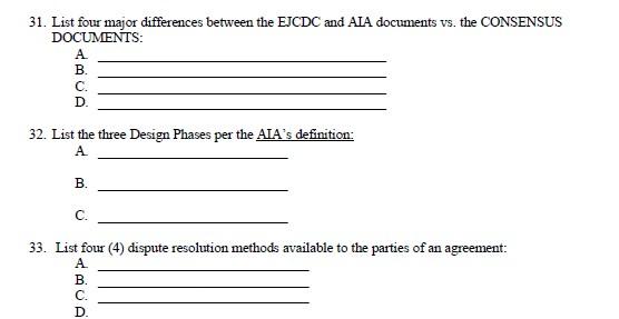 31. List four major differences between the EJCDC