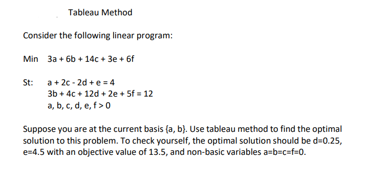 Tableau Method Consider the following linear
