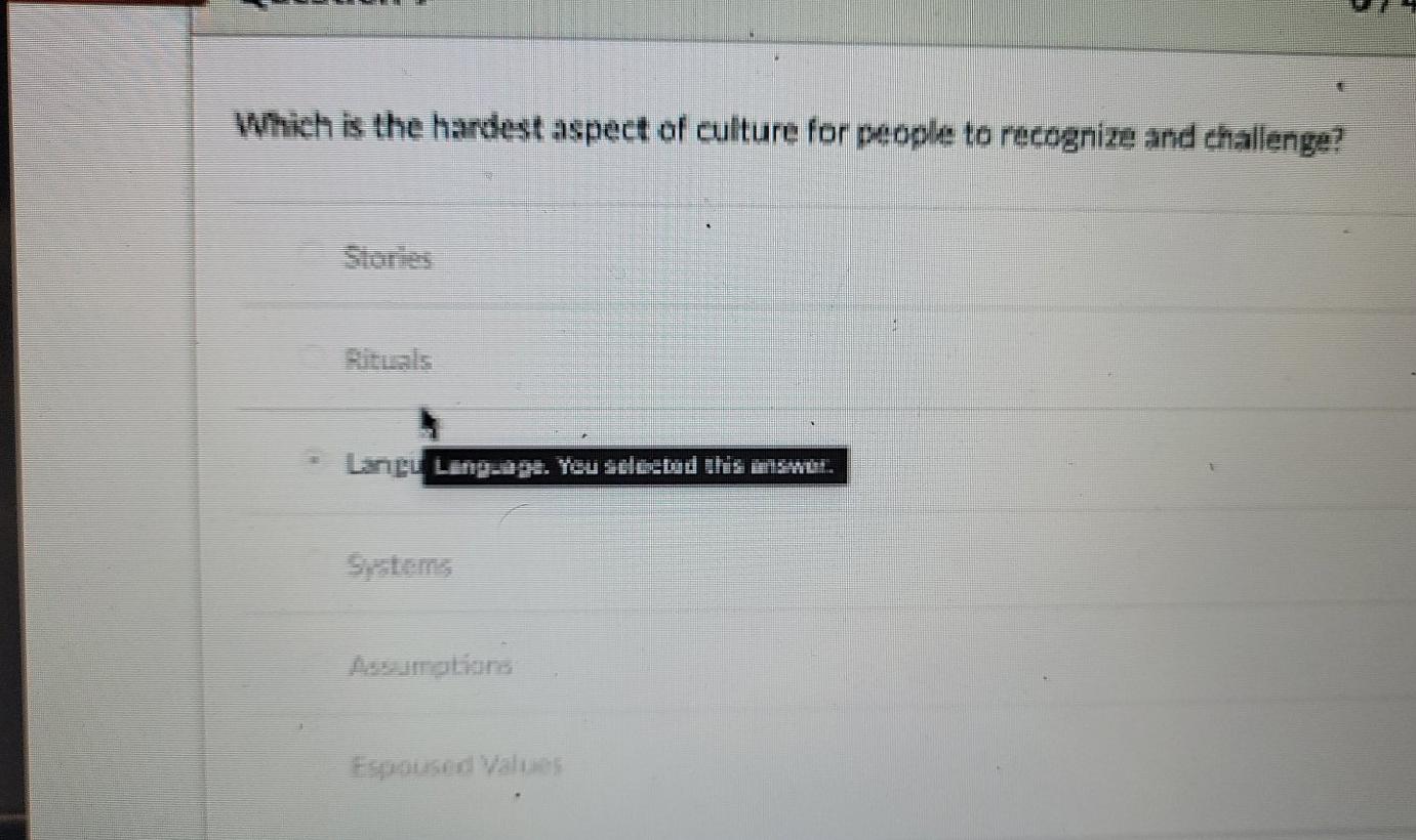 Which is the hardest aspect of culture for people