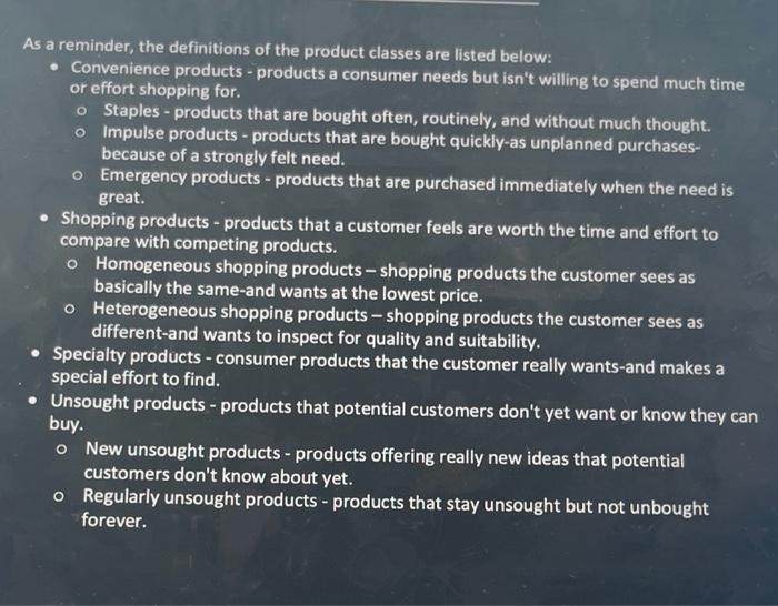 Introduction Consumer product classes are based