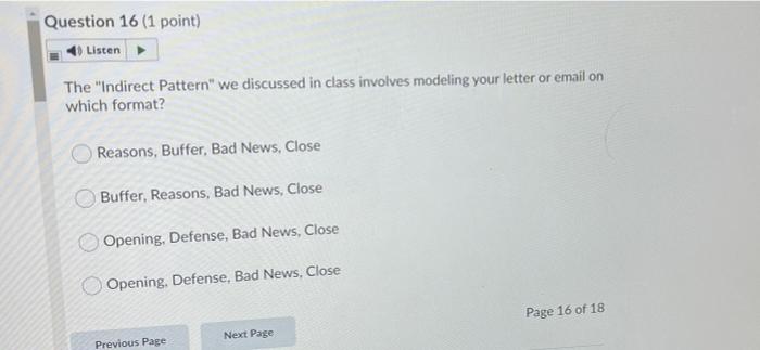 Question 16 (1 point) Listen The "Indirect