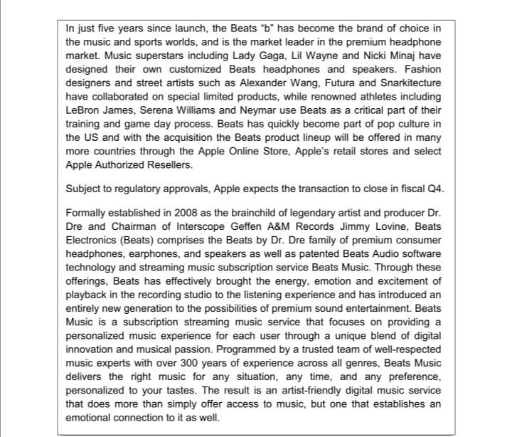 Case study: Apple to Acquire Beats Music & Beats