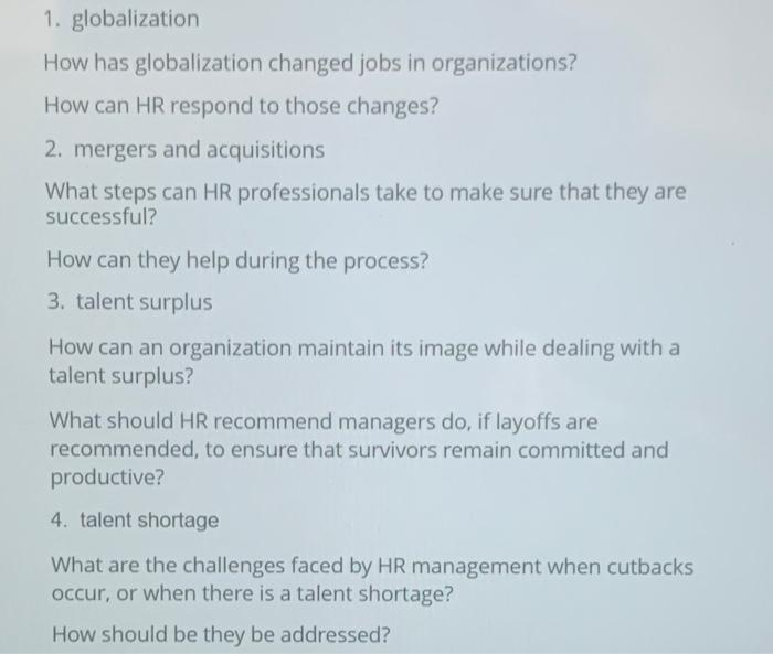 Human Resource Managment 1. globalization How has