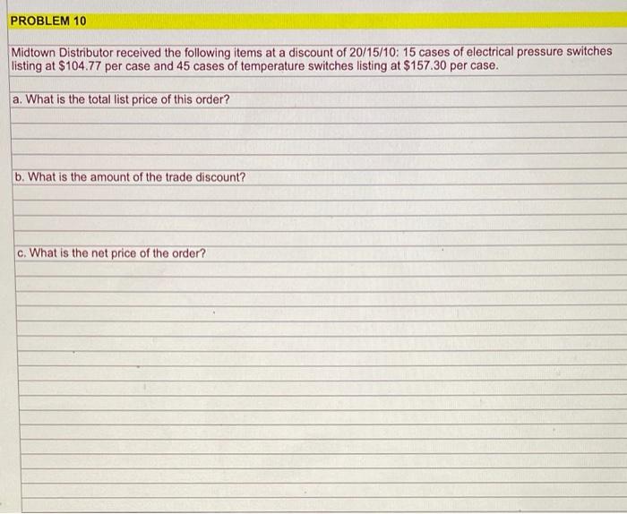 PROBLEM 10 Midtown Distributor received the