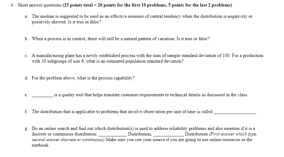 4. Short answer questions (25 points total = 20