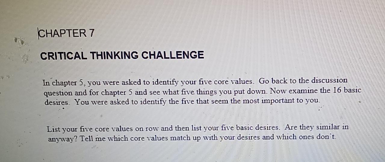 CHAPTER 7 CRITICAL THINKING CHALLENGE In chapter