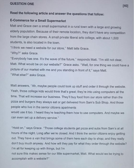 QUESTION ONE [40] Read the following article and