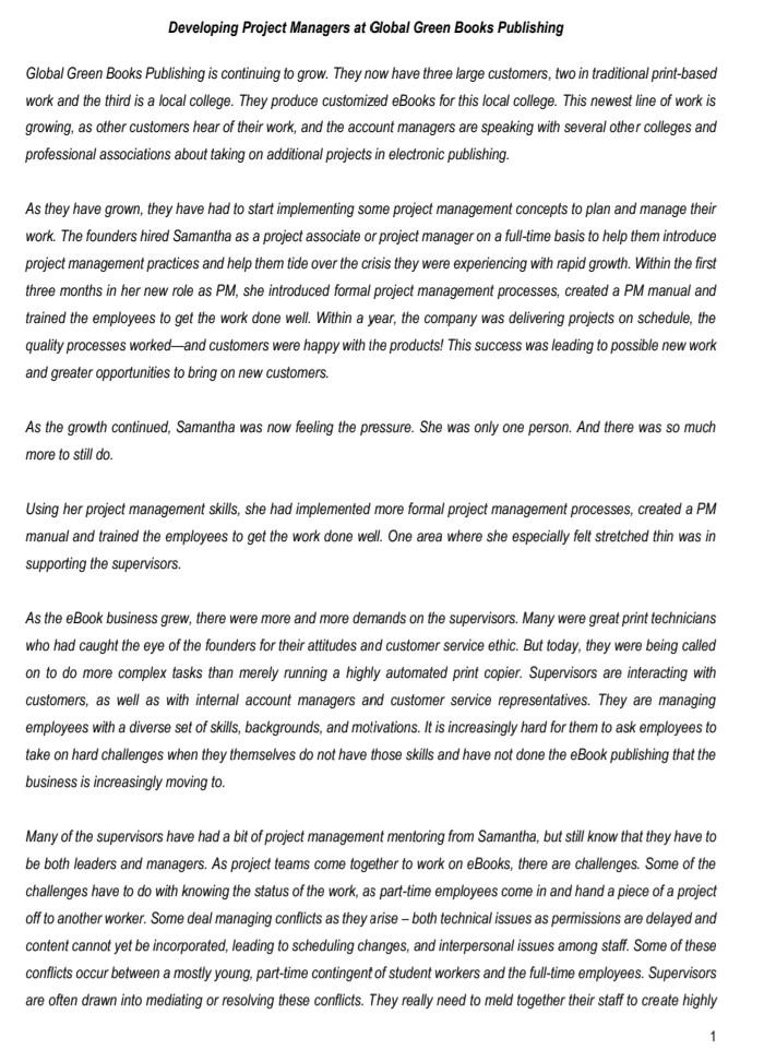 Developing Project Managers at Global Green Books