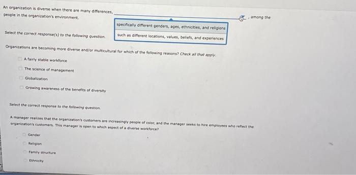 An organization is diverse when there are many