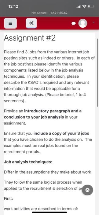 12:12 Not Secure - 67.21.150.42 III Assignment #2