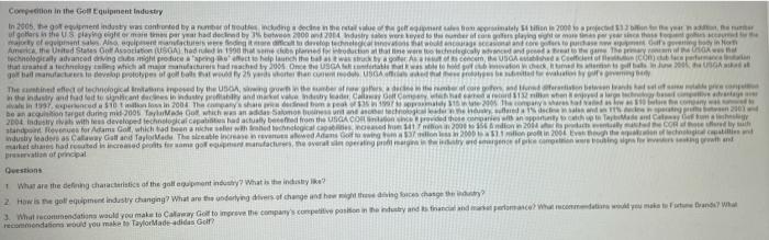 Compition in the Goll Equipment Industry In 2005.