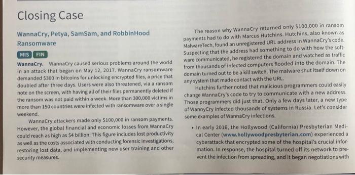 Closing case question 1: Why has ransomware