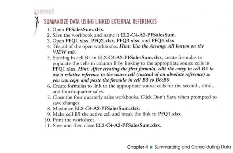 ssment SUMMARIZE DATA USING LINKED EXTERNAL