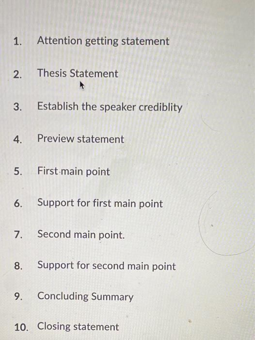 each statement needs to be matched with 1-10