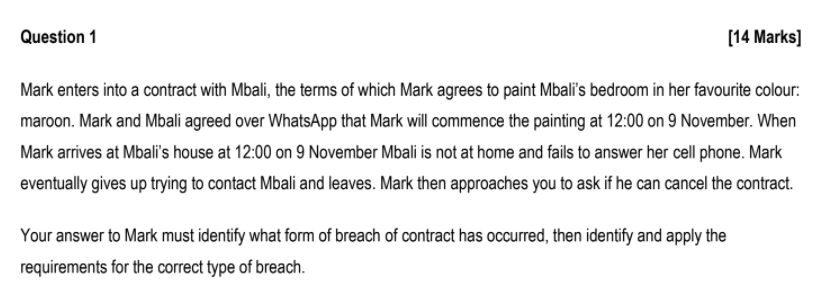 Question 1 [14 Marks] Mark enters into a contract