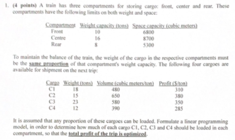 1.4 points) A train has three compartments for