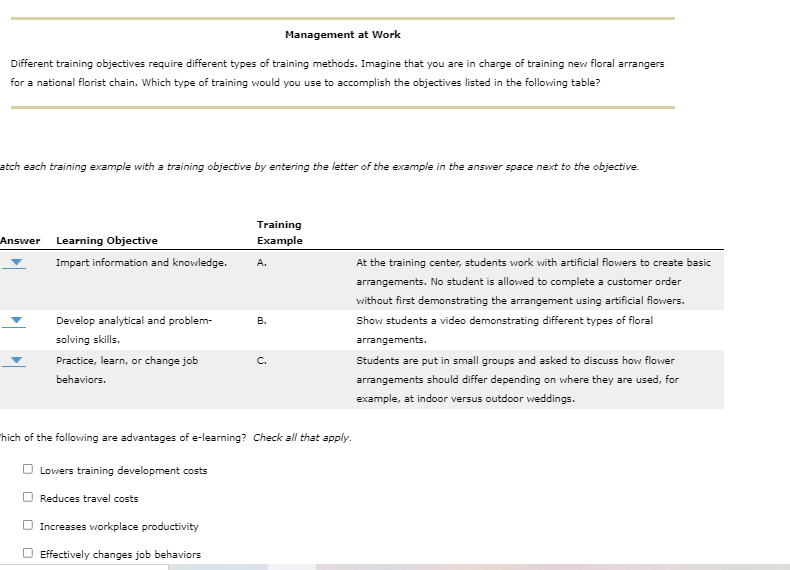 Management at Work Different training objectives