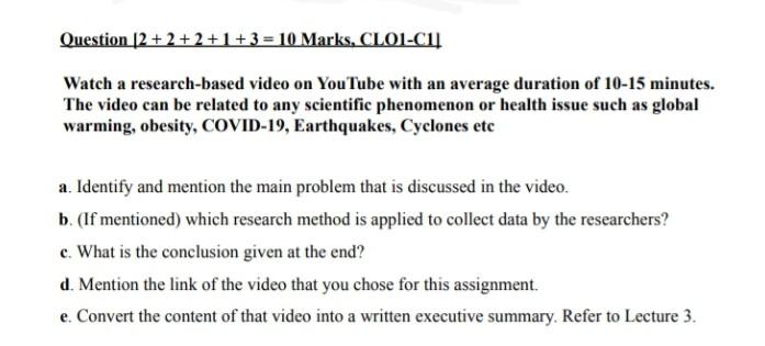 Question [2 + 2 + 2 +1 + 3 = 10 Marks, CLOI-CI!